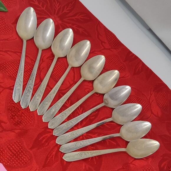 10X Silver Plate Teaspoons Nobility Plate Royal Rose Oneida - Picture 2 of 15